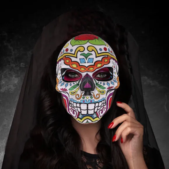 Halloween Día de Muertos Sukkerkranie Kostume Maske Día de Muertos Udklædning (Blomster)