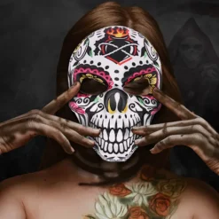 Halloween Día de Muertos Sukkerkranie Kostume Maske Día de Muertos Udklædning (flamme)