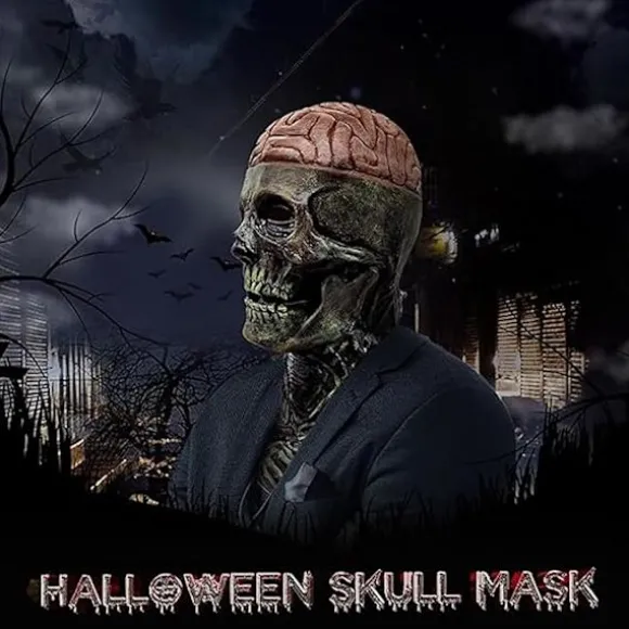Halloween Dødningehovedmaske, Dødningehovedmaske med Bevægelig Kæbe, Naturlig Latex Helansigts Dødningehovedmaske, Voksen Dødningehovedmaske, til Cosplay Fest Maske-FA- | Fyndiq