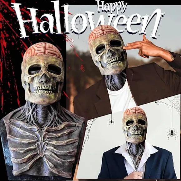 Halloween Dødningehovedmaske, Dødningehovedmaske med Bevægelig Kæbe, Naturlig Latex Helansigts Dødningehovedmaske, Voksen Dødningehovedmaske, til Cosplay Fest Maske-FA- | Fyndiq