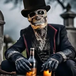 Halloween Dødningehovedmaske, Dødningehovedmaske med Bevægelig Kæbe, Naturlig Latex Helansigts Dødningehovedmaske, Voksen Dødningehovedmaske, til Cosplay Fest Maske-FA- | Fyndiq