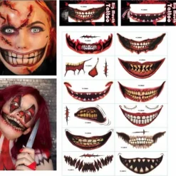 Halloween dekoration, 12 stk. Halloween Mund Tatoverings Klistermærker Skræmmende Læber DIY Dec