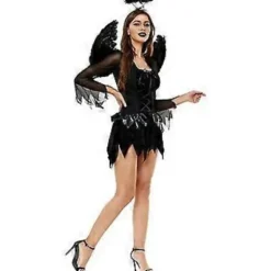 Halloween Faldet Engel Kjole Kostume Sorte Fjer Vinger Cosplay Halo Fancy Til Kvinder (M)