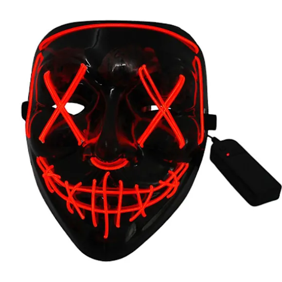 Halloween Fest LED Glødende Neon Maske Uhyggelig Cosplay Sting Horror Maske Lys Op Masquerade (FMY) Red