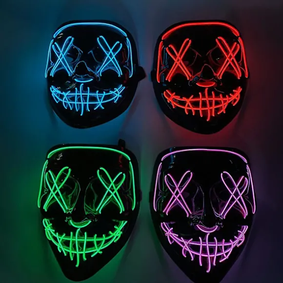 Halloween Fest LED Glødende Neon Maske Uhyggelig Cosplay Sting Horror Maske Lys Op Masquerade (FMY) Red