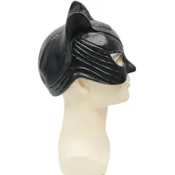 Halloween Festkjole Dress Up Sort Halv Ansigt Sexet Catwoman Hovedbeklædning