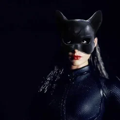 Halloween Festkjole Dress Up Sort Halv Ansigt Sexet Catwoman Hovedbeklædning