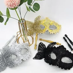 Halloween festmaske med holdepind aftenbalmaskerade Blue