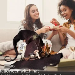 Halloween filt heksehat, heksehat dekorationer kostume, justerbar