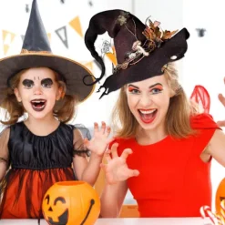 Halloween filt heksehat, heksehat dekorationer kostume, justerbar
