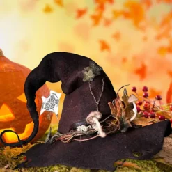 Halloween filt heksehat, heksehat dekorationer kostume, justerbar