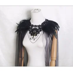 Halloween Fjer Kappe Sort Pelskrave Mesh Kappe Midi Nederdel Scene Kostume Knapper green