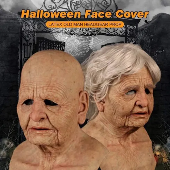 Halloween Gammel Mand Hovedbeklædning, Realistisk Silikone Maskerade Helhoved Finurlig Rekvisit Old Woman