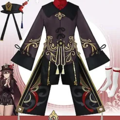 Halloween Genshin Impact Cosplay Uniform Kostumesæt med Hat Anime Film Hu Tao (M).i