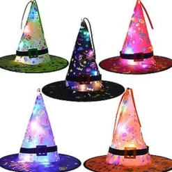 Halloween Glødende Heks Hat Med LED Lys Udendørs Ophængning Træ Glødende Hatte Hjemmefest Dekoration Cosplay Kostume Rekvisitter (Grøn Med Lys)