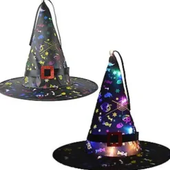 Halloween Glødende Heks Hat Med LED Lys Udendørs Ophængning Træ Glødende Hatte Hjemmefest Dekoration Cosplay Kostume Rekvisitter (Grøn Med Lys)