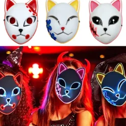 Halloween Glødende Katte Maske LED Lady Demon Slayer