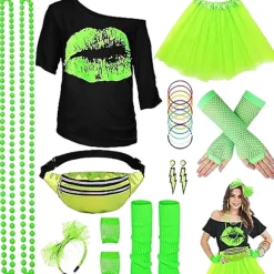 Halloween Glow Party Sæt med Neon Halskæde, Silikone Armbånd, Nederdel og Laser Sport Taljetaske Rød[gks] Red XL