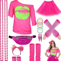 Halloween Glow Party Sæt med Neon Halskæde, Silikone Armbånd, Nederdel og Laser Sport Taljetaske Red XL