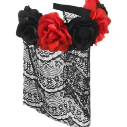 Halloween Gotisk Blomsterkrans med Sort Slør Hårbånd Cosplay Bryllup Hovedbeklædning Kostume Hovedbeklædning Tilbehør Red/Short