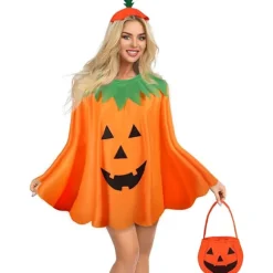 Halloween græskar kostume sæt til voksne græskar kappe poncho wi