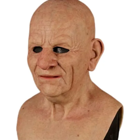 Halloween Gubbemaske, Den ældre Gubbemaske Hovedbeklædning Realistisk Silikonemaskerade Helhoved Finurlig rekvisit-FF- Bald Head