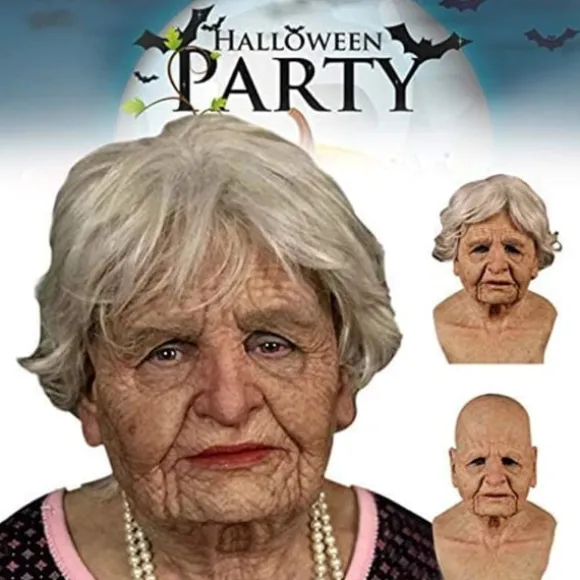 Halloween Gummimaske, Den ældre Gubbemaske Hovedbeklædning Realistisk Silikonemaskerade Helhoved Finurlig rekvisit Gammel Kvinde