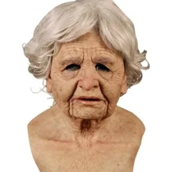 Halloween Gummimaske, Ældre Mand Hovedbeklædning Realistisk Silikonemaskerade Helhoved Besværlig Rekvisit Gammel Kvinde