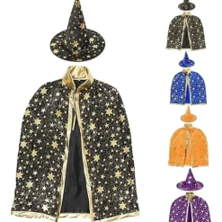 Halloween hekse troldmands kappe troldmand Halloween kostume hekse troldmands kappe med hat Halloween karneval Cosplay fest Sort Black