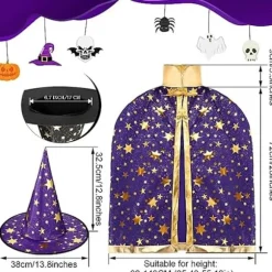 Halloween hekse troldmands kappe troldmand Halloween kostume hekse troldmands kappe med hat Halloween karneval Cosplay fest Sort Black