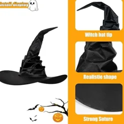Halloween heksehat, heksehat til kvinder, cosplay party sort heksehat, troldmandshat Halloween kostume tilbehør