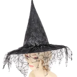 Halloween heksehat i net, troldmandshat, makeupkostume, rekvisit, cosplay
