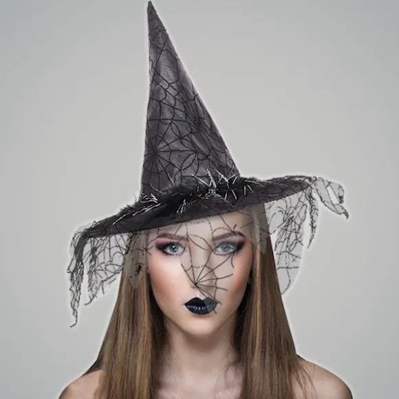 Halloween Heksehat Mesh Troldmandshat Makeup Kostume Tilbehør Co