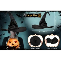 Halloween heksehat sort stor flæset heksehat Halloween del