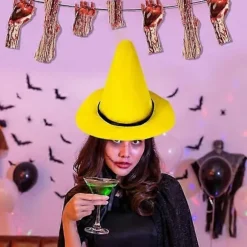Halloween Heksehat Spids Gul Filt Troldmand Top Hat Stor Skygge Udklædningshat Cosplay_Super Gave L