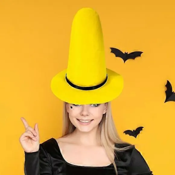 Halloween Heksehat Spids Gul Filt Troldmand Top Hat Stor Skygge Udklædningshat Cosplay_Super Gave L