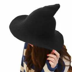 Halloween heksehat til kvinder bredskygget foldbar spids hat