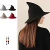 Halloween Heksehat Troldmandshat Kvinder Bredskygget Scepter Sort Uld Strikket Hat Karneval Fest Cosplay