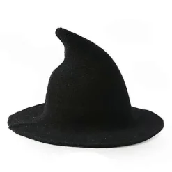 Halloween Heksehat Troldmandshat Kvinder Bredskygget Scepter Sort Uld Strikket Hat Karneval Fest Cosplay