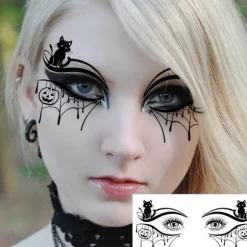 Halloween hekseøjenmakeup midlertidige tatoveringer, 10 stykker realistiske falske øjentatoveringsmærkater, velegnet til rollespil og fester