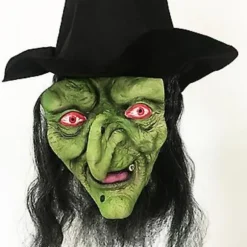 Halloween Horror Gammel Hexe Maske Med Hat Cosplay Gyser Klovn Hag Latexmasker Grøn Ansigt Stor Næse Gammel Kvinde Kostume Party Props