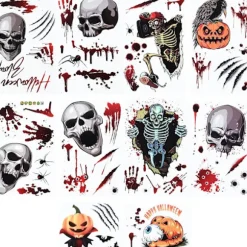 Halloween Horror Klistermærker Ark Blodige Håndaftryk Græskar Kranie Genanvendelige Klæbemærker til Halloween Fest Vindue Hjem Dekoration