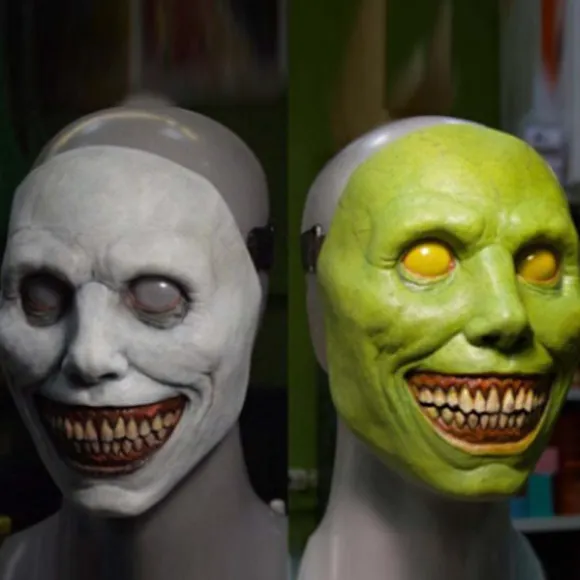 Halloween horror maske COS smil exorcisme grønne øjne latex mas