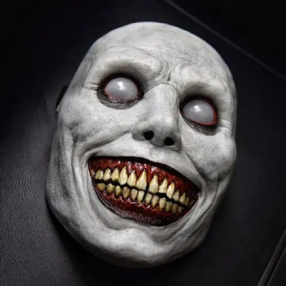 Halloween horror maske COS smil eksorcisme hvidt øje latex maske