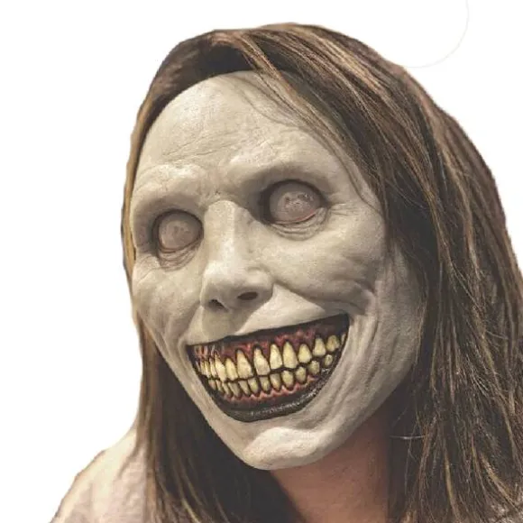 Halloween horror maske COS smil eksorcisme hvidt øje latex maske