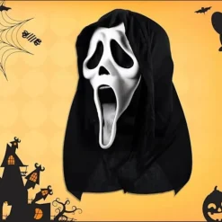Halloween horror maske, skrigmaske, Ghostface, uhyggelig film for børn og voksne, egnet til spøgelseshuse, temafester og rollespil