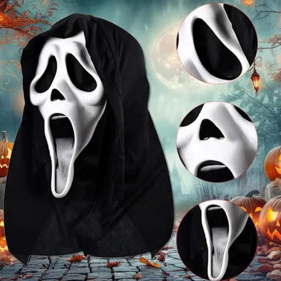 Halloween horror maske, skrigmaske, Ghostface, uhyggelig film for børn og voksne, egnet til spøgelseshuse, temafester og rollespil