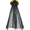 Halloween Hårbøjle til Kvinder Sort Slør Blonde Hårbøjle Blomster Catrina Party Hovedbeklædning Spøgelsesbrud Dekorationer (Sort + Gul)
