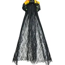 Halloween Hårbånd til Kvinder Sort Slør Blondehårbånd Blomster Catrina Party Hovedbeklædning Spøgelsesbrud Dekorationer (Sort + Gul)