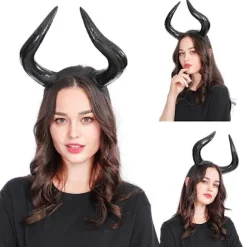 Halloween hårsløjfe Oksehorn pandebånd Temafest præstation Hovedbeklædning Gotisk horn pandebånd Cosplay hårtilbehør